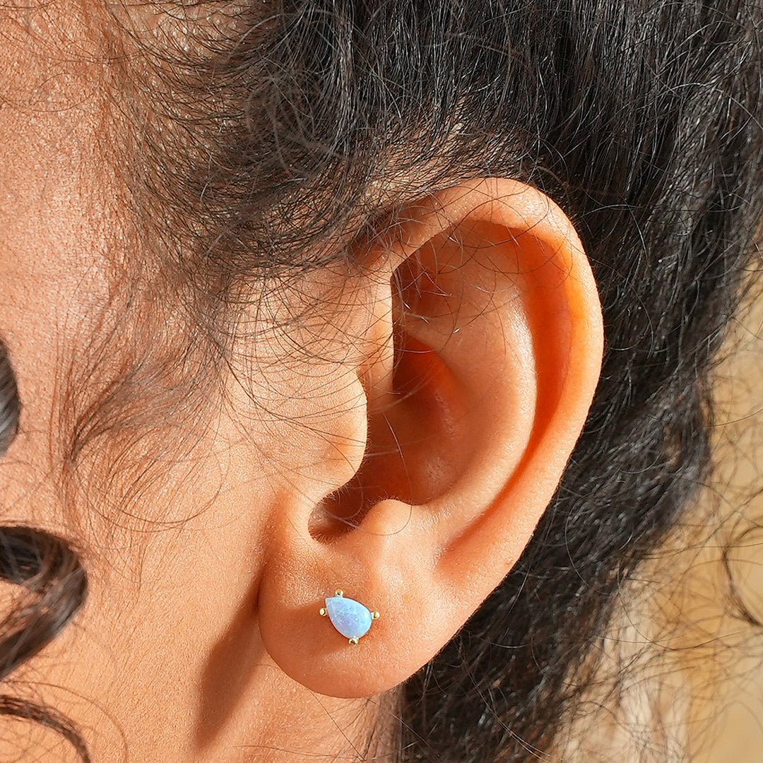 Blue Opal Teardrop Earrings Sterling Silver - Dainty Personalized Jewelry | Custom Necklaces & Gifts