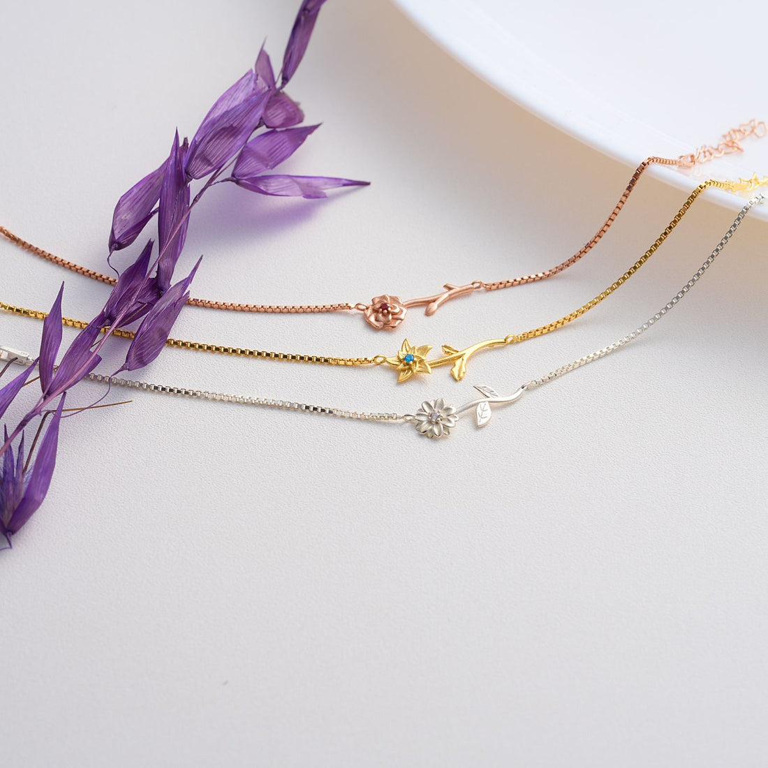 Custom Birth Flower Bracelet Sterling Silver - Dainty Personalized Jewelry | Custom Necklaces & Gifts