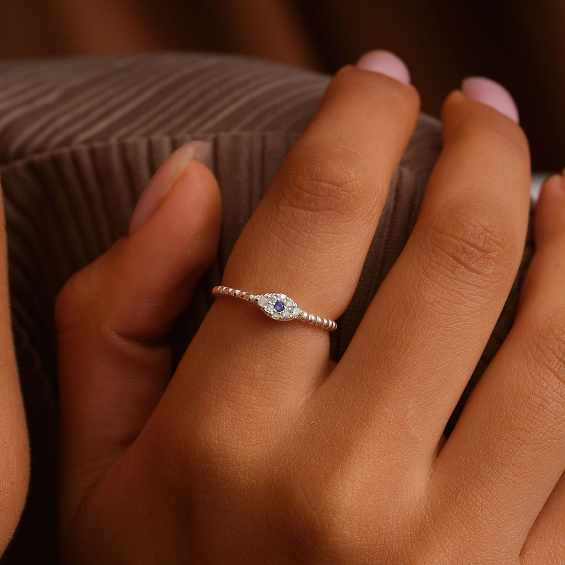 Dainty Silver Evil Eye Ring for Protection - Dainty Personalized