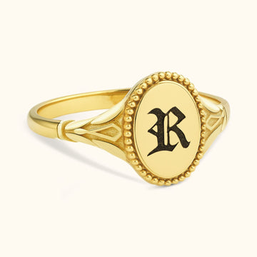 Elegant Siterling Silver Signet Ring Letter - Dainty Personalized
