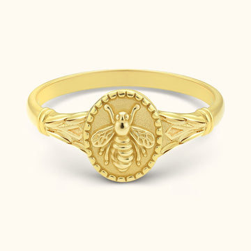 Elegant Sterling Silver Bee Signet Ring - Dainty Personalized