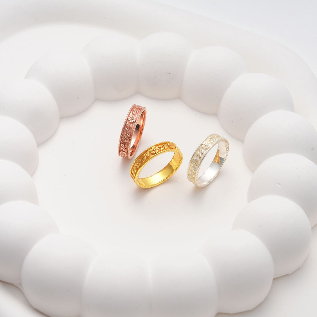 Elegant Sterling Silver Vintage Design Flower Wedding Ring - Dainty Personalized