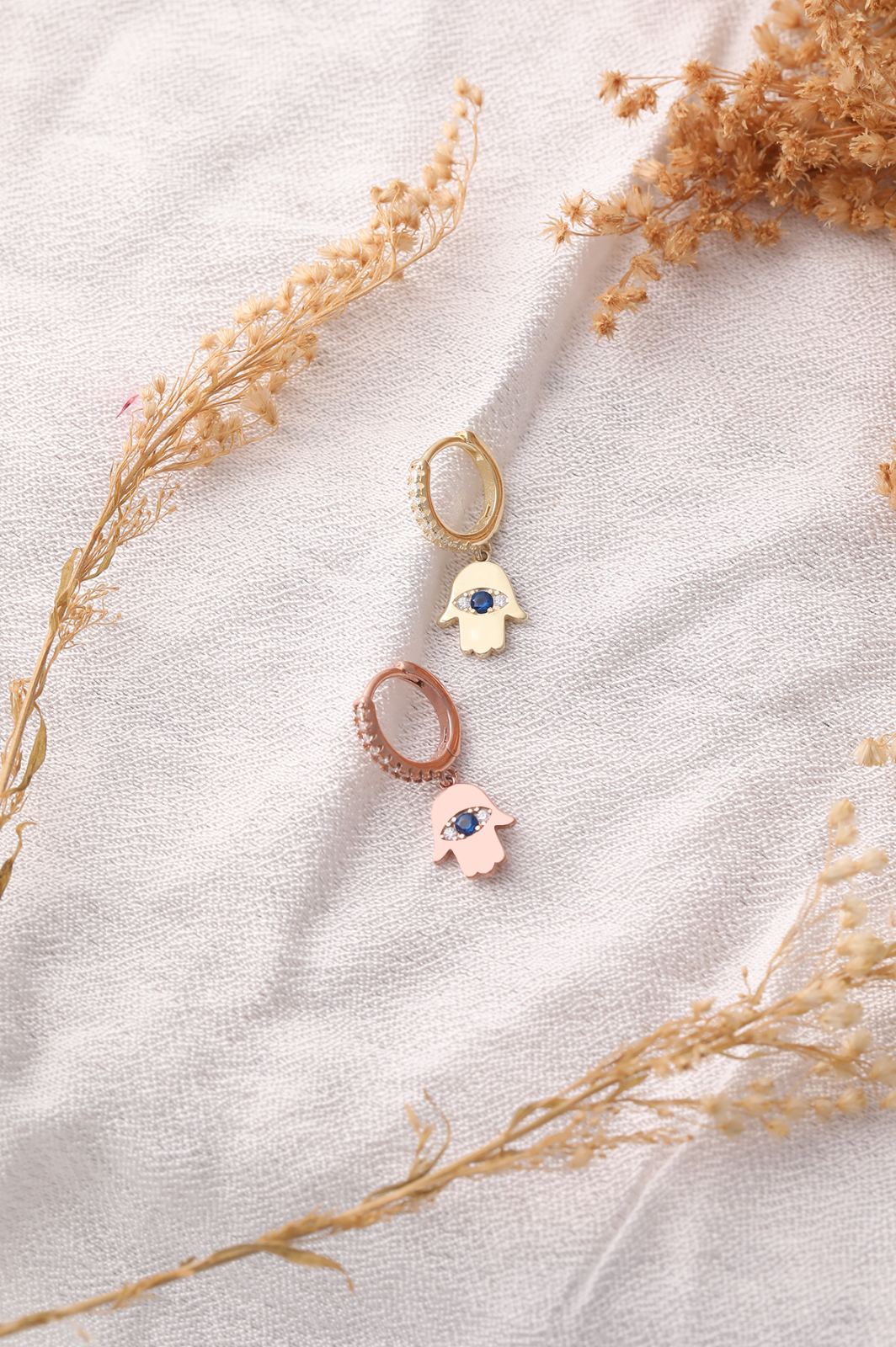 Hamsa Hoop Earrings with Evil Eye Charm - Dainty Personalized Jewelry | Custom Necklaces & Gifts