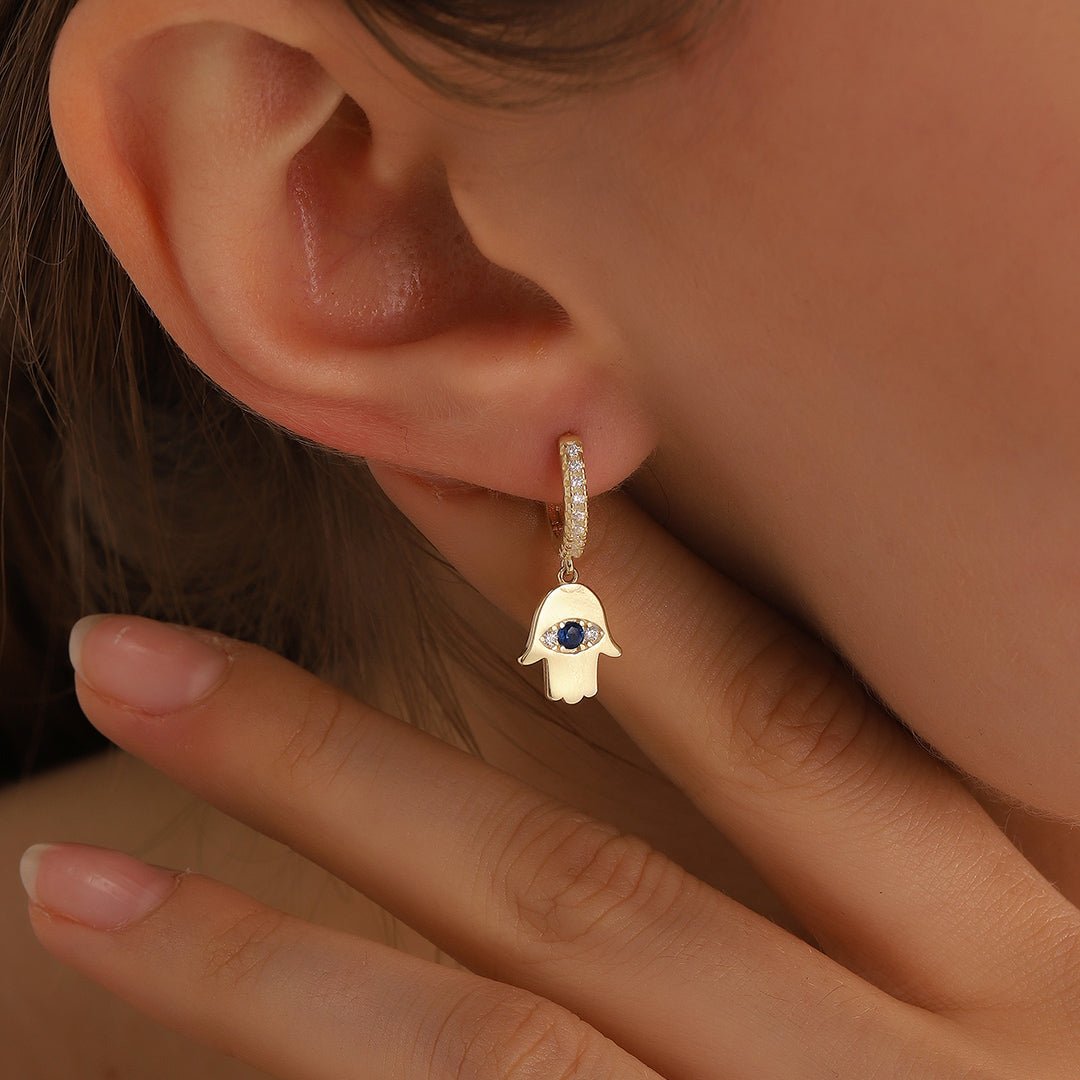 Hamsa Hoop Earrings with Evil Eye Charm - Dainty Personalized Jewelry | Custom Necklaces & Gifts