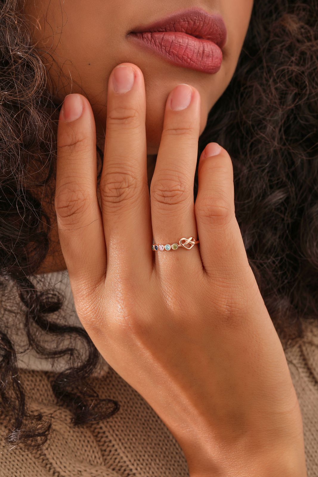 Heart - Shaped Duo Birthstone Signet Ring for Loved Ones - Dainty Personalized