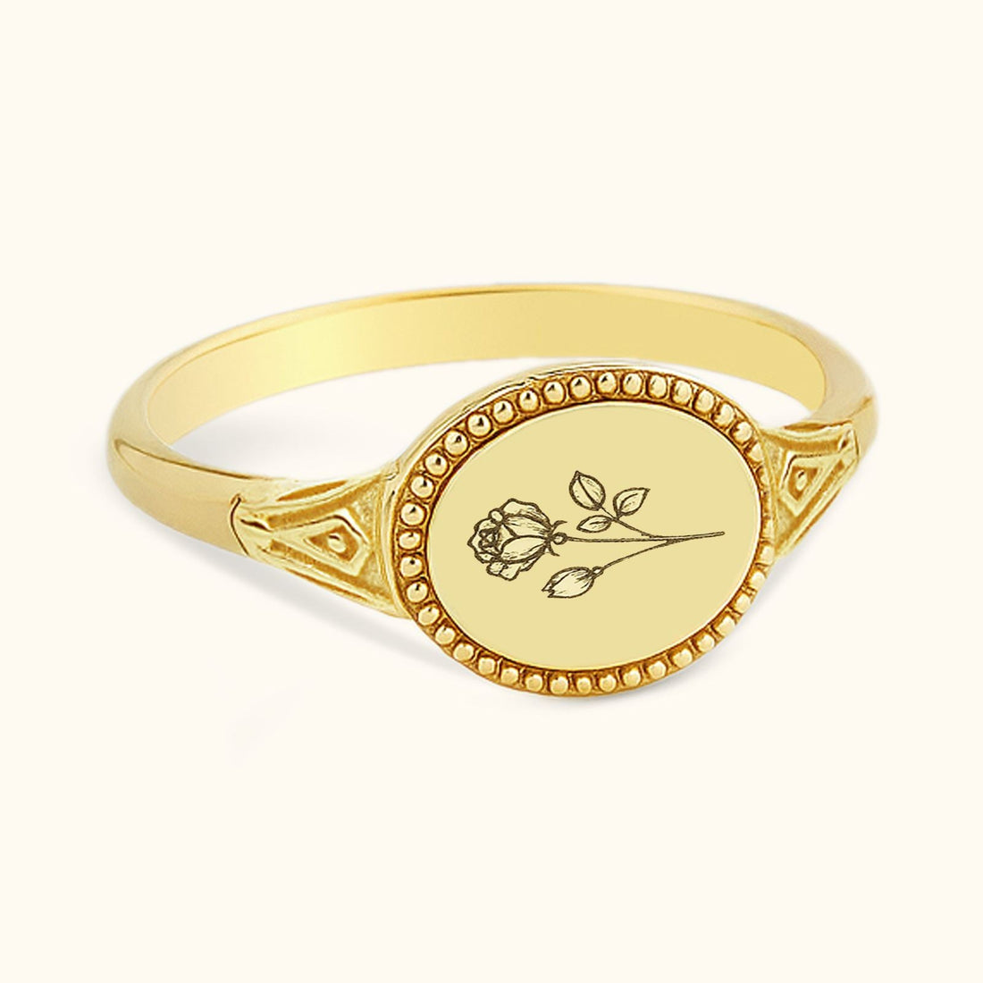 Personalized Birth Flower Signet Ring - Dainty Personalized