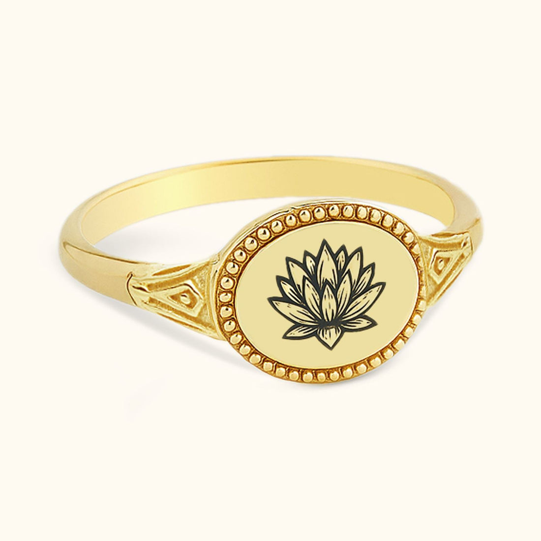 Personalized Birth Flower Signet Ring - Dainty Personalized