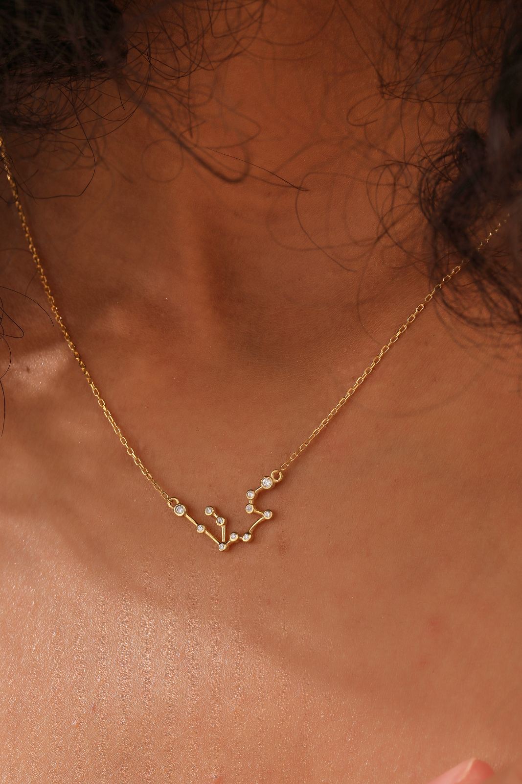 Zodiac Constellation Necklace in gold vermeil with sparkling stones representing the zodiac sign.