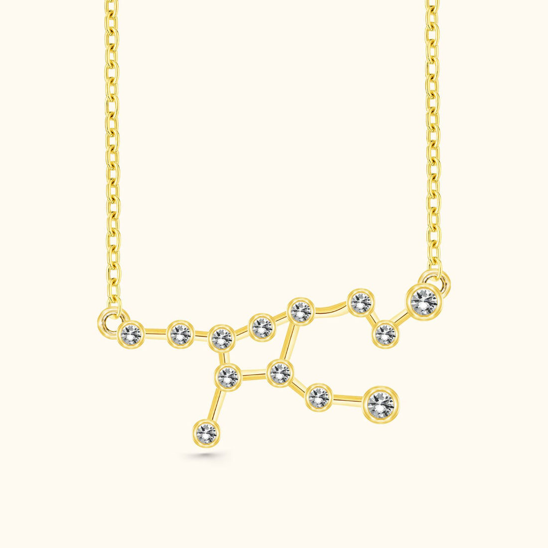 Zodiac Constellation Necklace in gold vermeil with sparkling stones representing the zodiac sign.