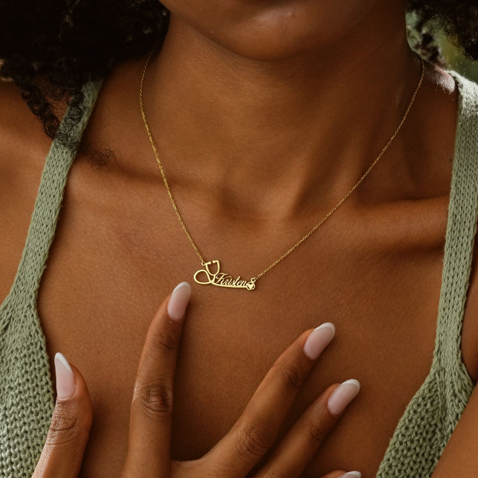 14K Solid Gold Stethoscope Name Necklace - Dainty Personalized Jewelry | Custom Necklaces & Gifts