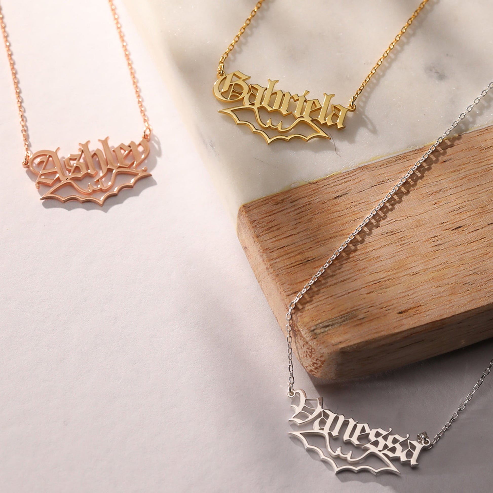 Bat Necklace Custom Gothic Jewelry - Dainty Personalized Jewelry | Custom Necklaces & Gifts