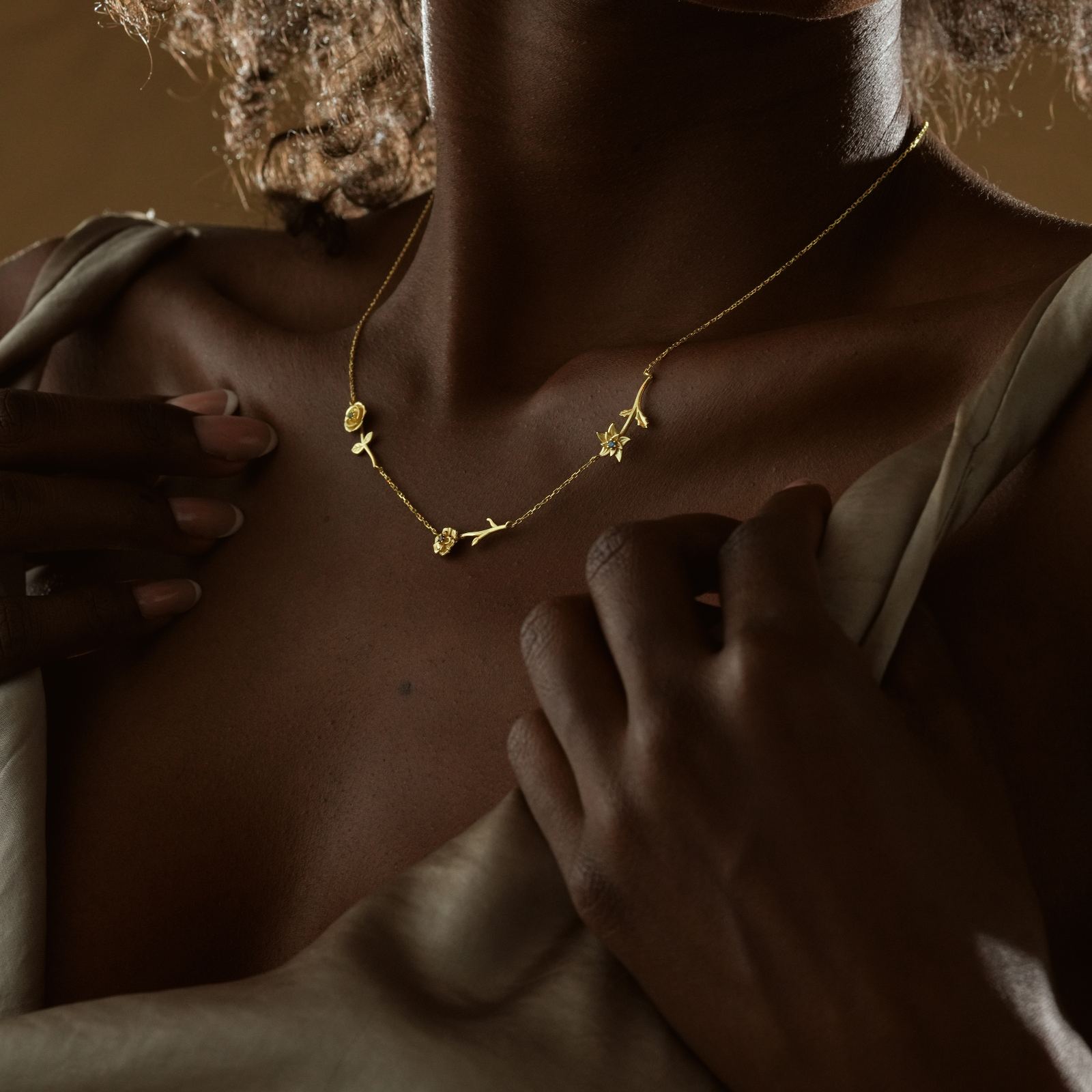 Personalized Birth Flower Necklace displayed on a model, featuring high-quality solid 925 sterling silver.