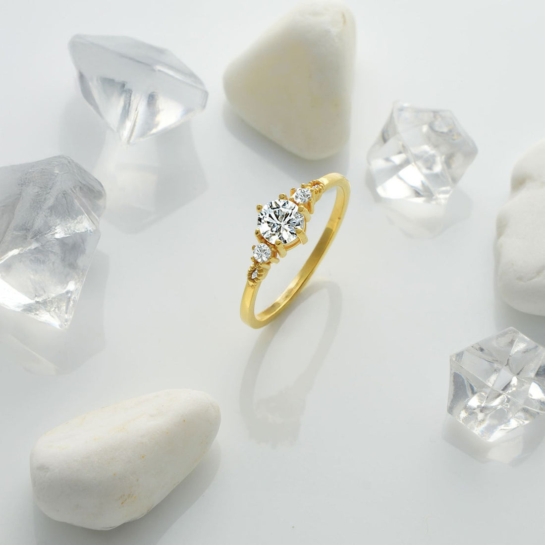 Round Cut Birthstone Ring worn on hand with gold vermeil finish and custom gemstone design.