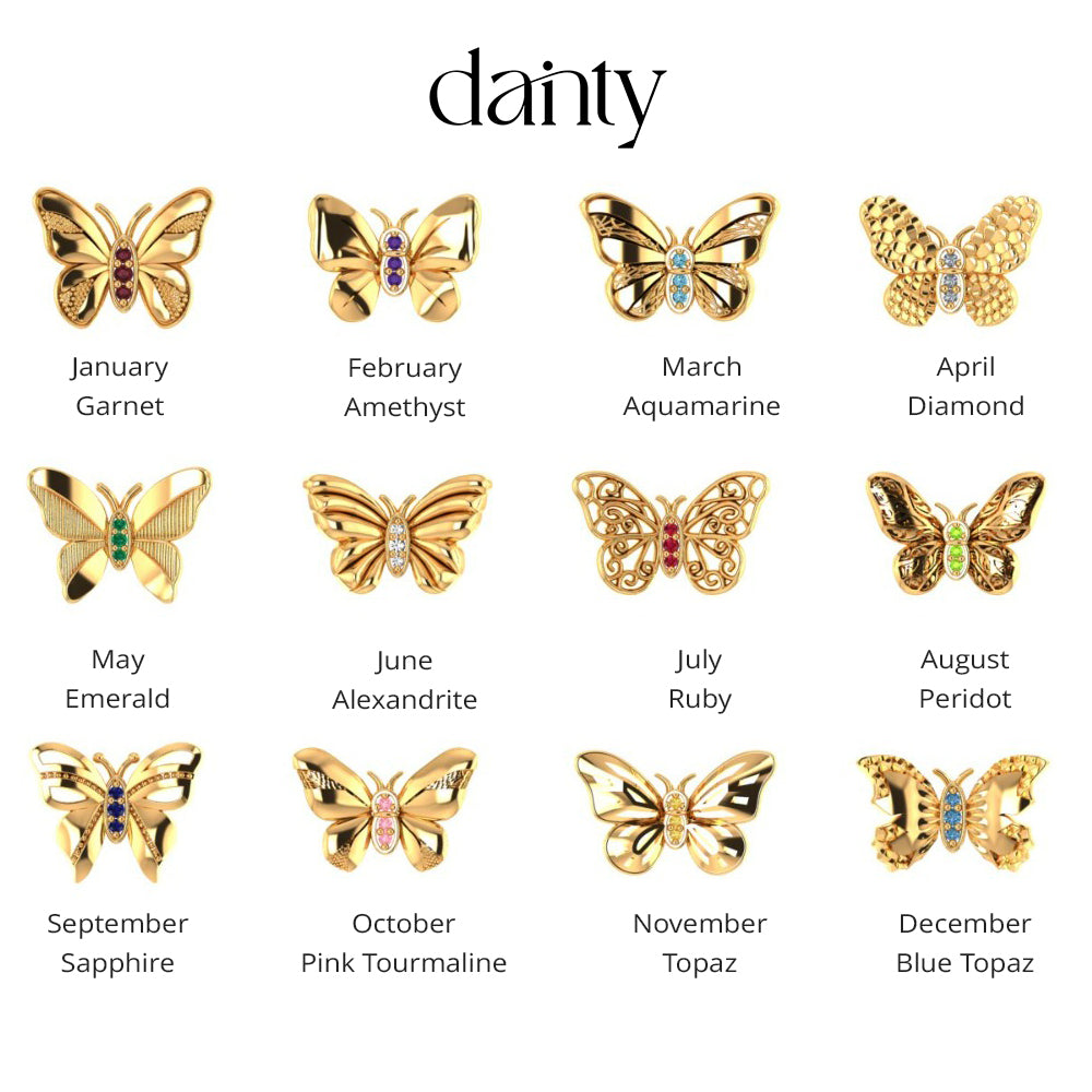 Dainty Butterfly Birthstone Ring representing each month's birthstone with intricate butterfly designs.