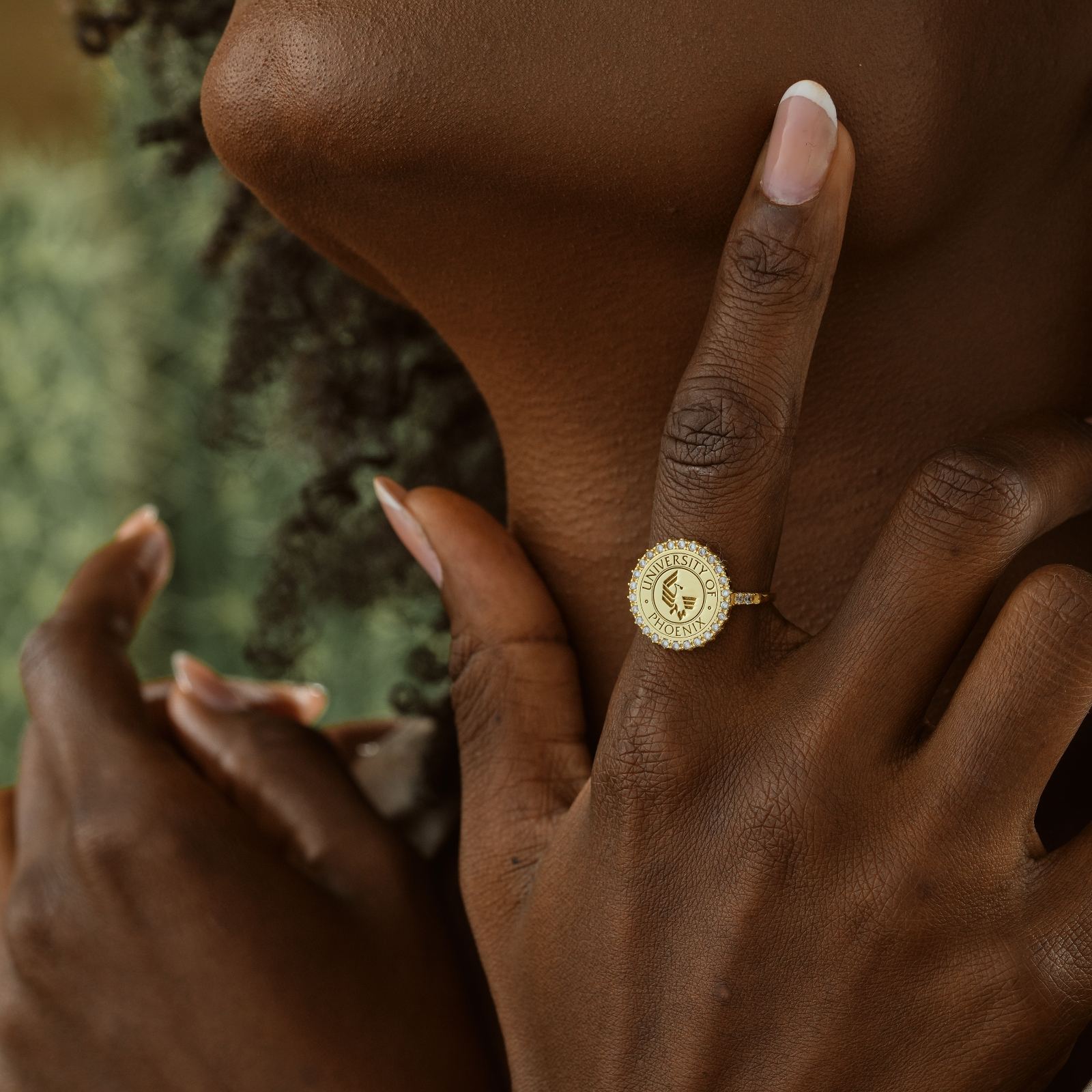 College Signet Ring Emblem Silver Cubic Zirconia - Dainty Personalized Jewelry | Custom Necklaces & Gifts