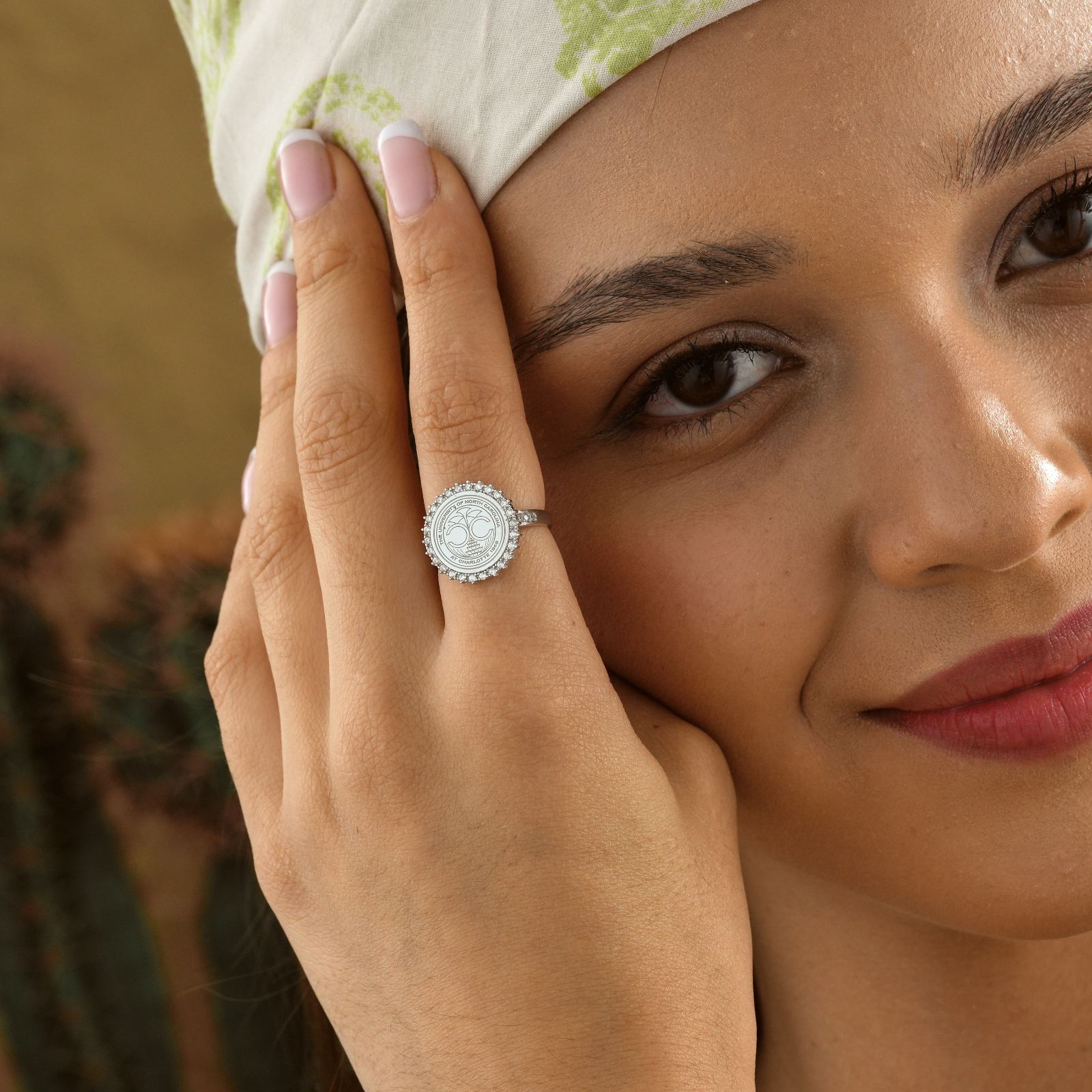 College Signet Ring Emblem Silver Cubic Zirconia - Dainty Personalized Jewelry | Custom Necklaces & Gifts