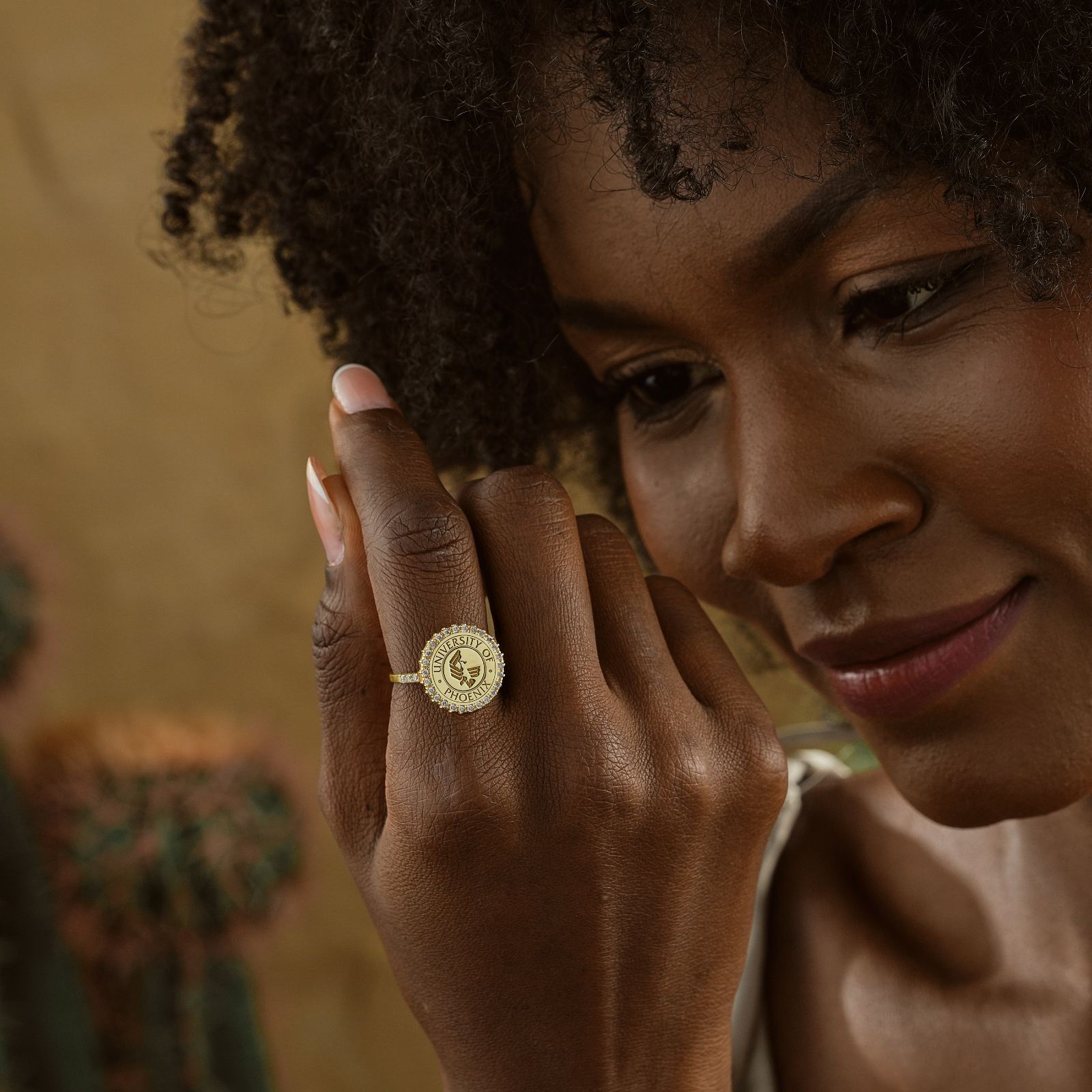 College Signet Ring Emblem Silver Cubic Zirconia - Dainty Personalized Jewelry | Custom Necklaces & Gifts