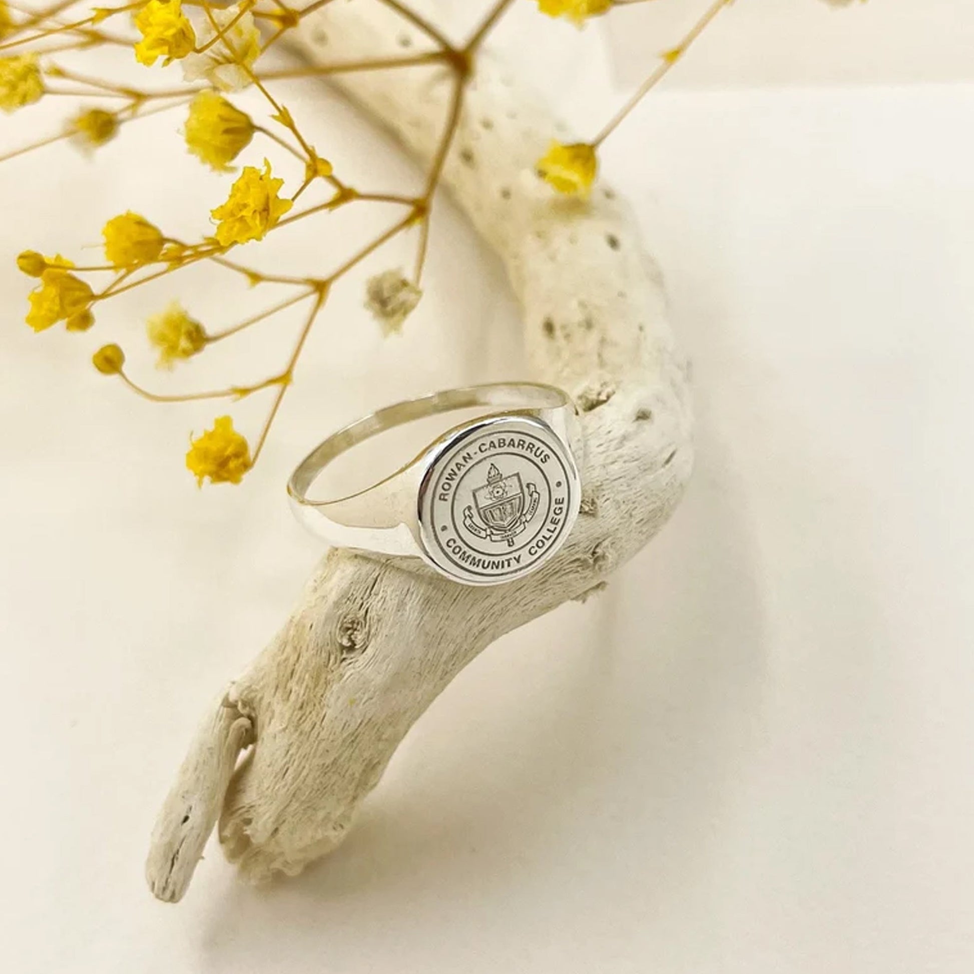 College Signet Ring Emblem Silver - Dainty Personalized Jewelry | Custom Necklaces & Gifts