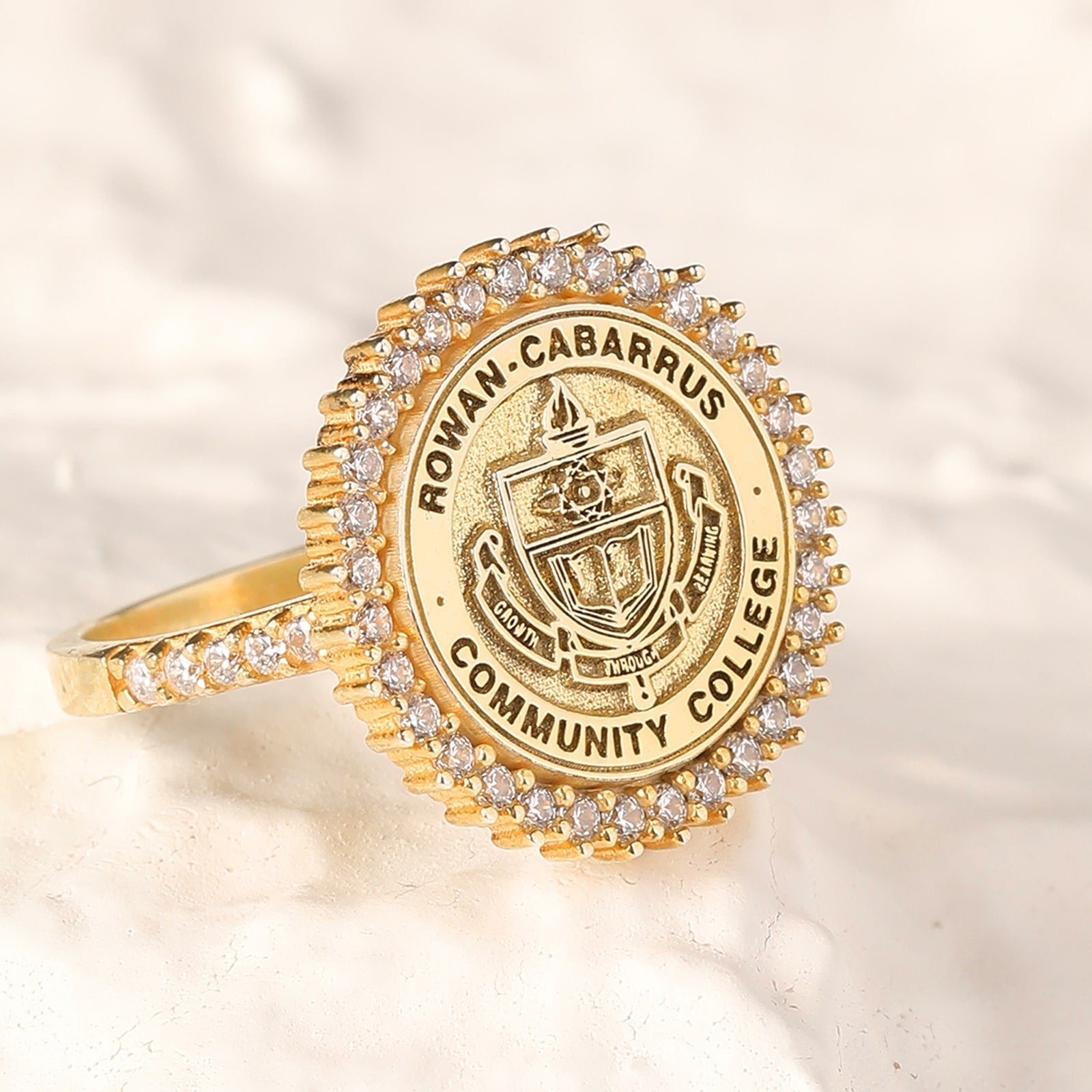 Custom Silver College Emblem Signet Ring - Dainty Personalized