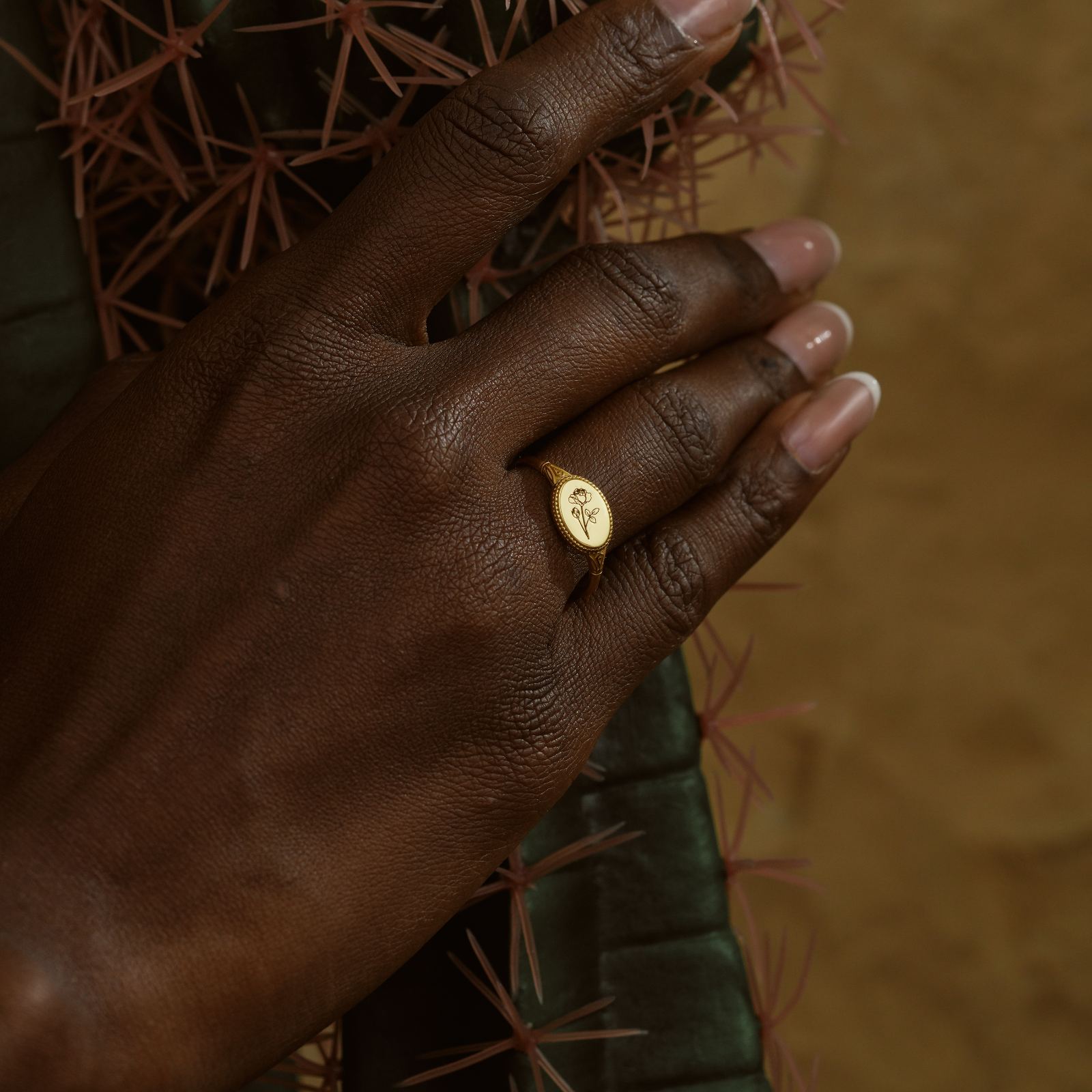 Dainty Birth Flower Signet Ring 14K Solid Gold - Dainty Personalized Jewelry | Custom Necklaces & Gifts