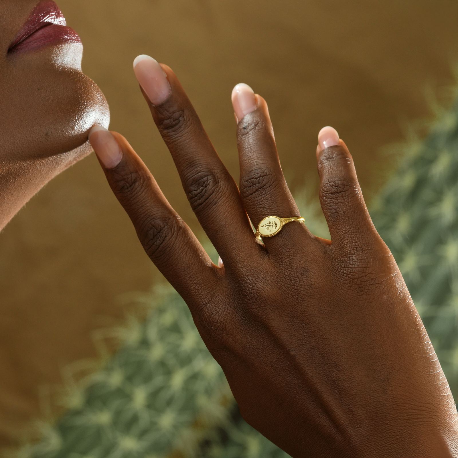 Dainty Birth Flower Signet Ring 14K Solid Gold - Dainty Personalized Jewelry | Custom Necklaces & Gifts