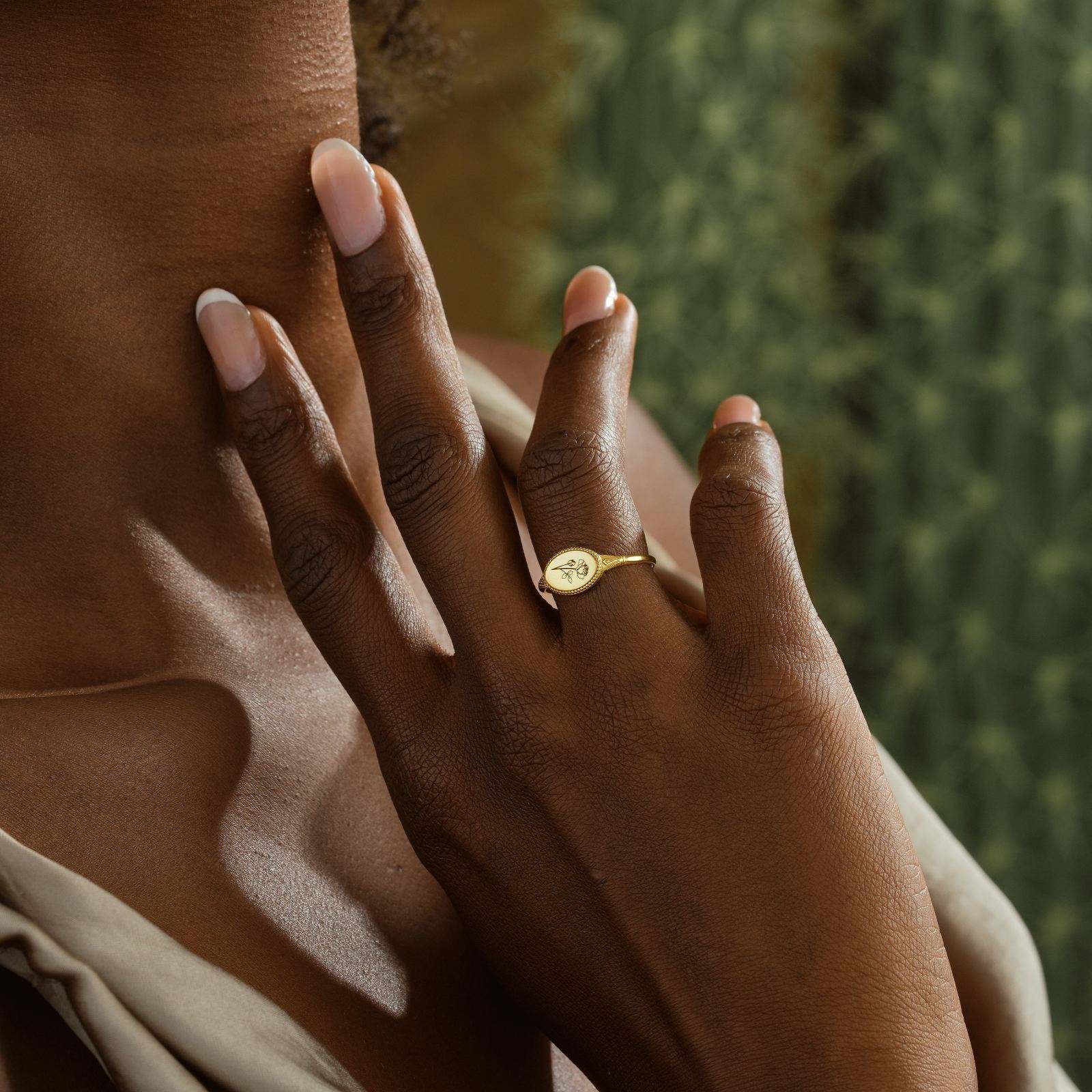 Dainty Birth Flower Signet Ring 14K Solid Gold - Dainty Personalized Jewelry | Custom Necklaces & Gifts