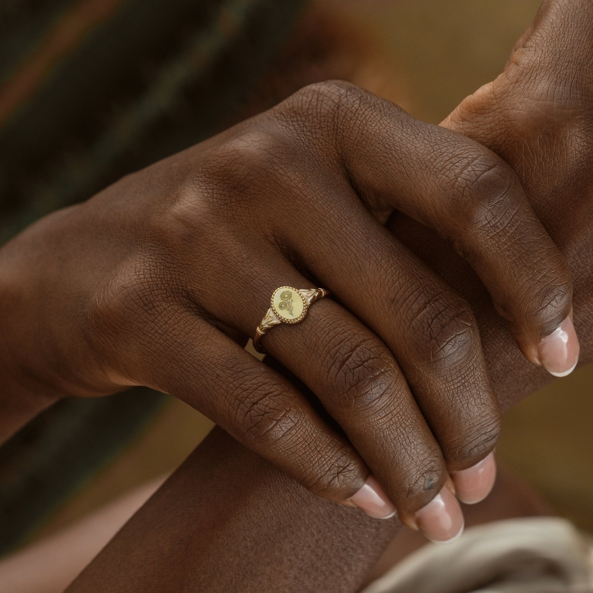 Dainty Birth Flower Signet Ring - Dainty Personalized Jewelry | Custom Necklaces & Gifts