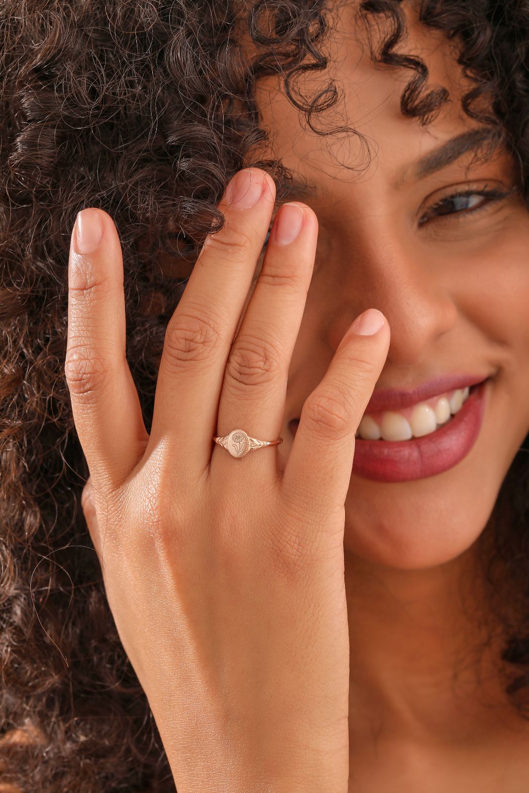 Dainty Birth Flower Signet Ring - Dainty Personalized