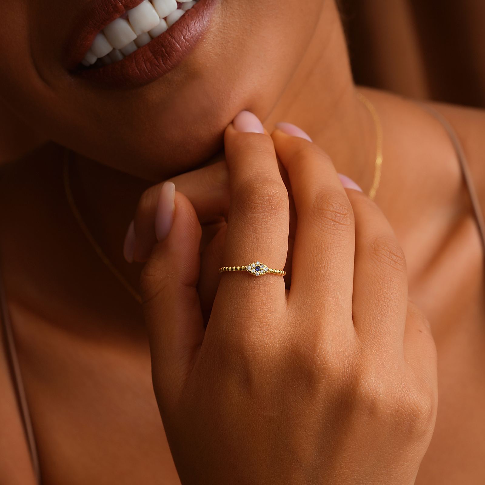 Dainty Silver Evil Eye Ring for Protection - Dainty Personalized
