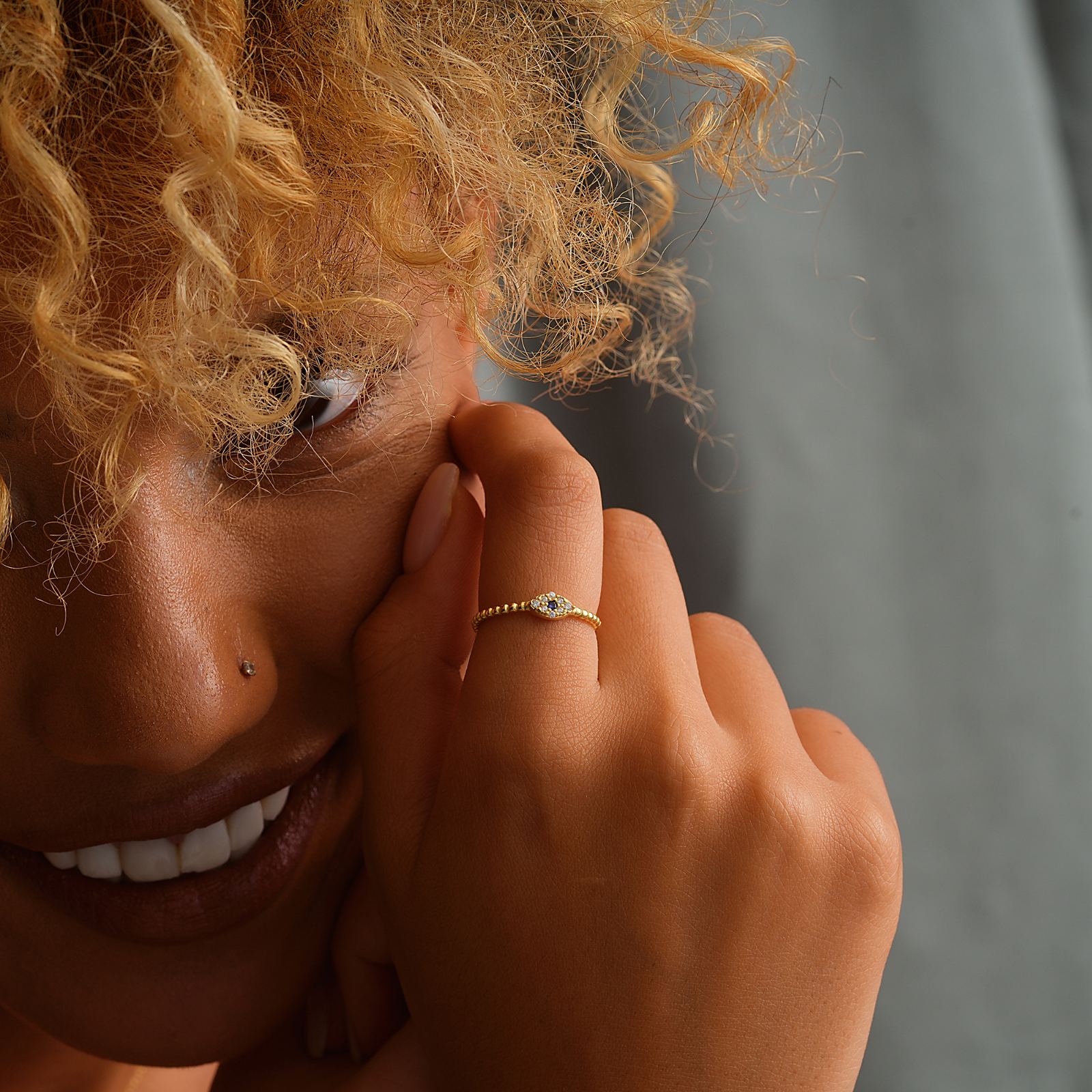 Dainty Silver Evil Eye Ring for Protection - Dainty Personalized