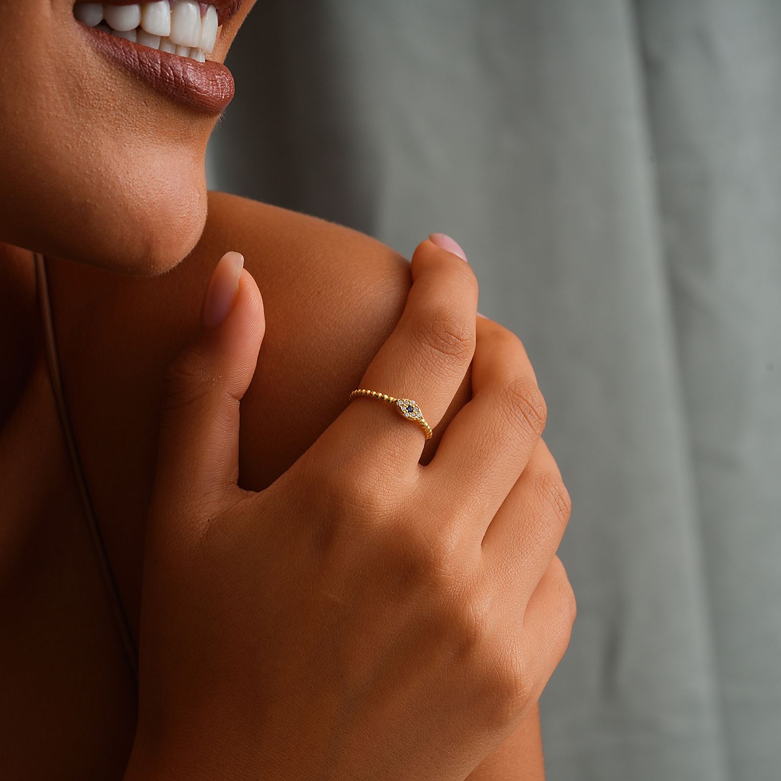 Dainty Silver Evil Eye Ring for Protection - Dainty Personalized