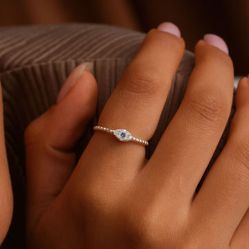 Dainty Silver Evil Eye Ring for Protection - Dainty Personalized