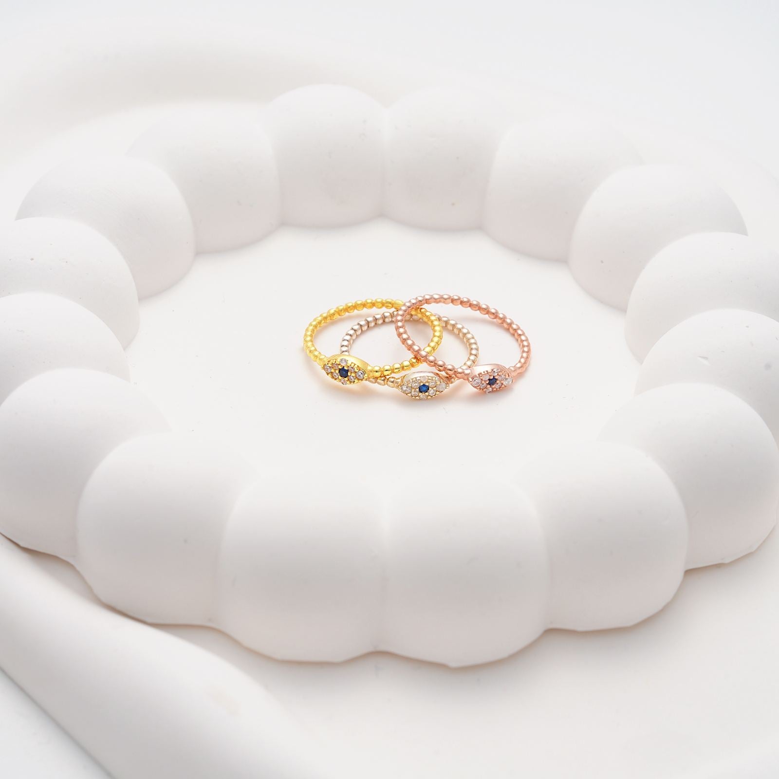 Dainty Silver Evil Eye Ring for Protection - Dainty Personalized