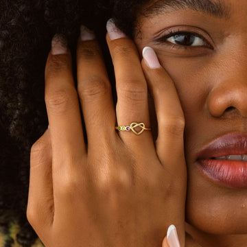 Duo Birthstone Heart Signet Ring - Dainty Personalized Jewelry | Custom Necklaces & Gifts