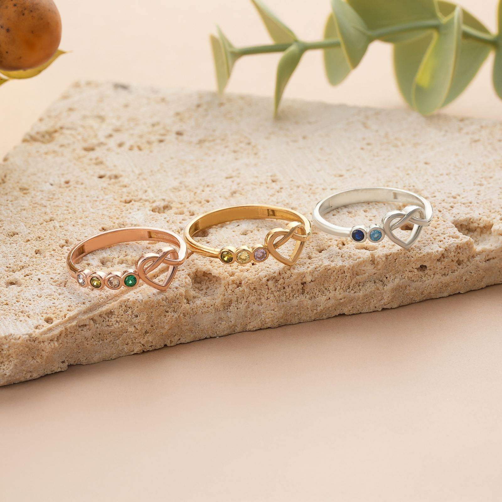 Duo Birthstone Heart Signet Ring - Dainty Personalized Jewelry | Custom Necklaces & Gifts