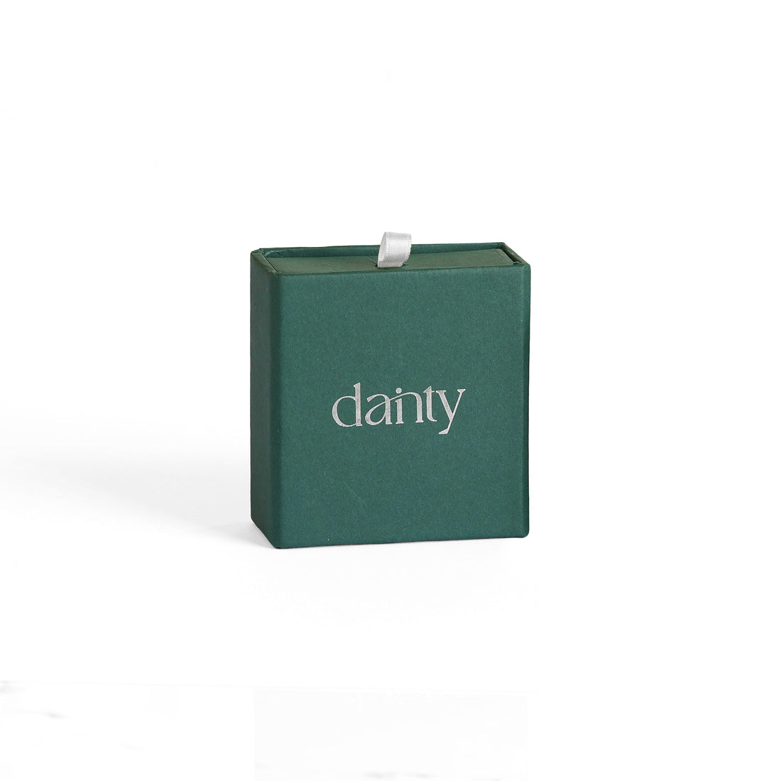 Dainty Luxury Slide Drawer Jewelry Box in elegant green packaging with a minimalist logo.