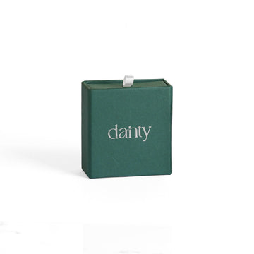 Dainty Luxury Slide Drawer Jewelry Box in elegant green packaging with a minimalist logo.