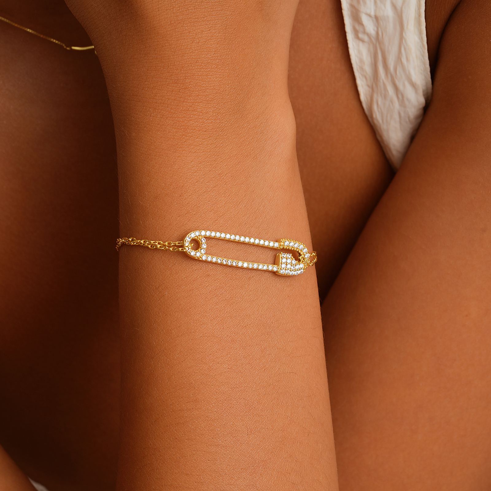 Elegant CZ Diamond Safety Pin Bracelet - Dainty Personalized Jewelry | Custom Necklaces & Gifts