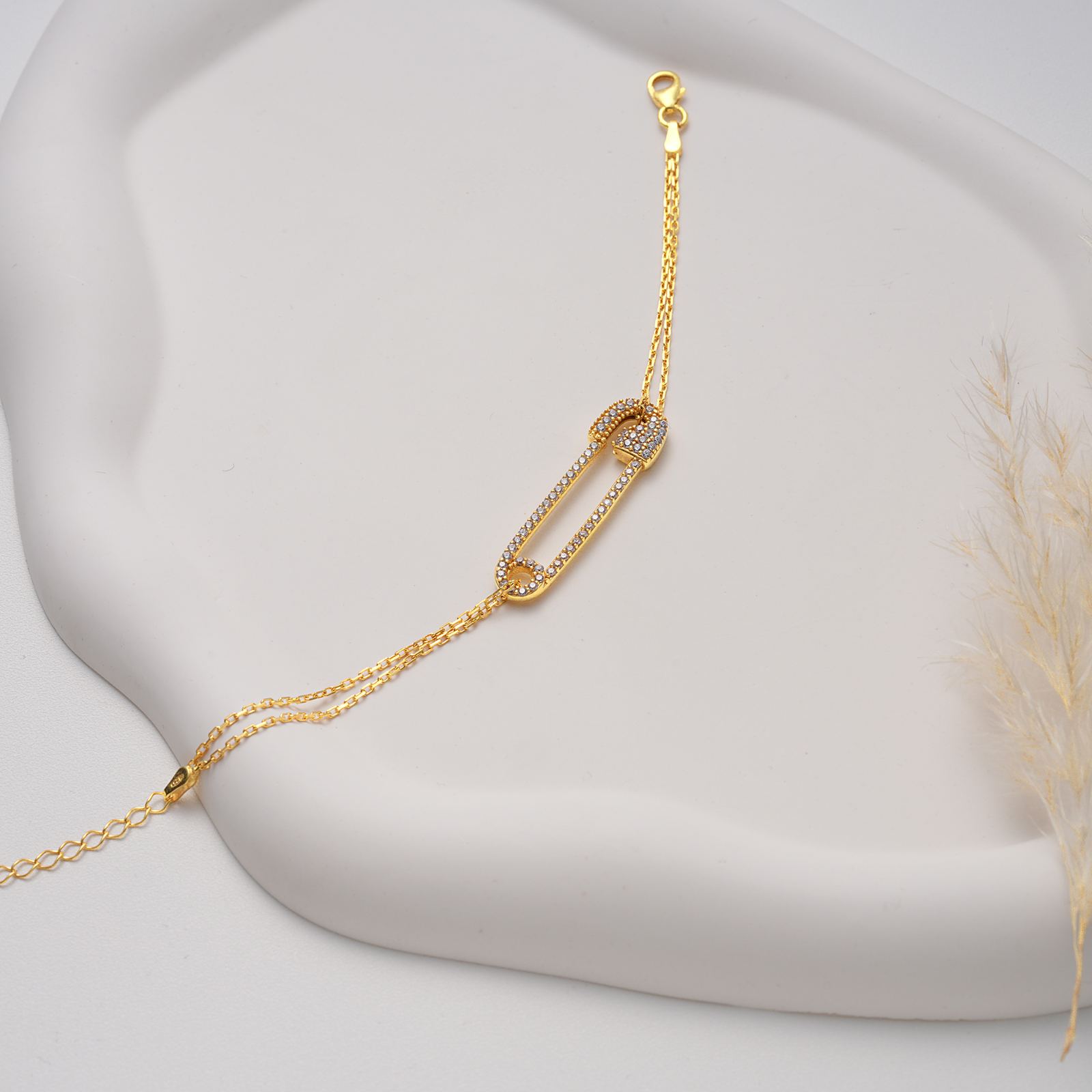 Elegant CZ Diamond Safety Pin Bracelet - Dainty Personalized Jewelry | Custom Necklaces & Gifts