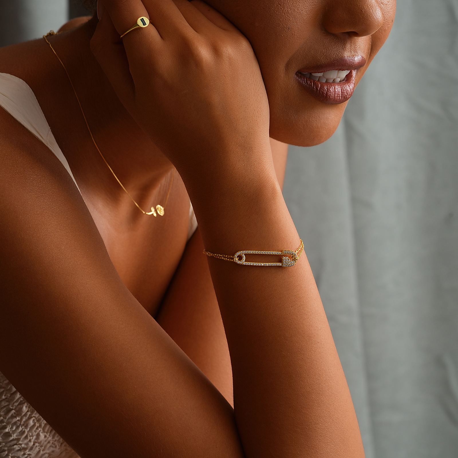 Elegant CZ Diamond Safety Pin Bracelet - Dainty Personalized Jewelry | Custom Necklaces & Gifts