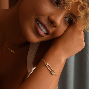 Elegant CZ Diamond Safety Pin Bracelet - Dainty Personalized Jewelry | Custom Necklaces & Gifts