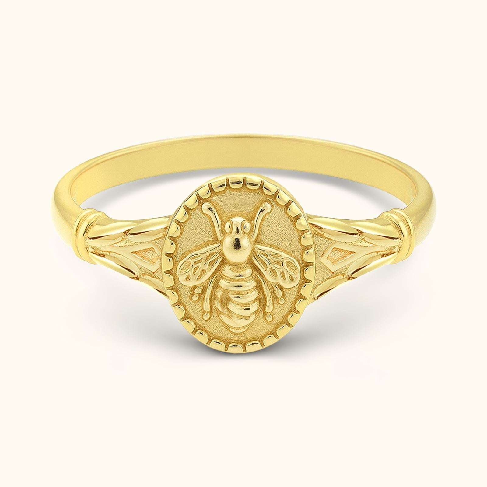 Elegant Sterling Silver Bee Signet Ring - Dainty Personalized