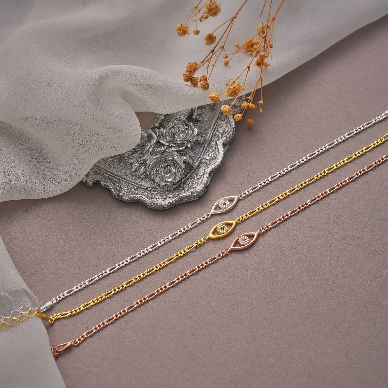 Elegant Sterling Silver Evil Eye Bracelet - Dainty Personalized Jewelry | Custom Necklaces & Gifts