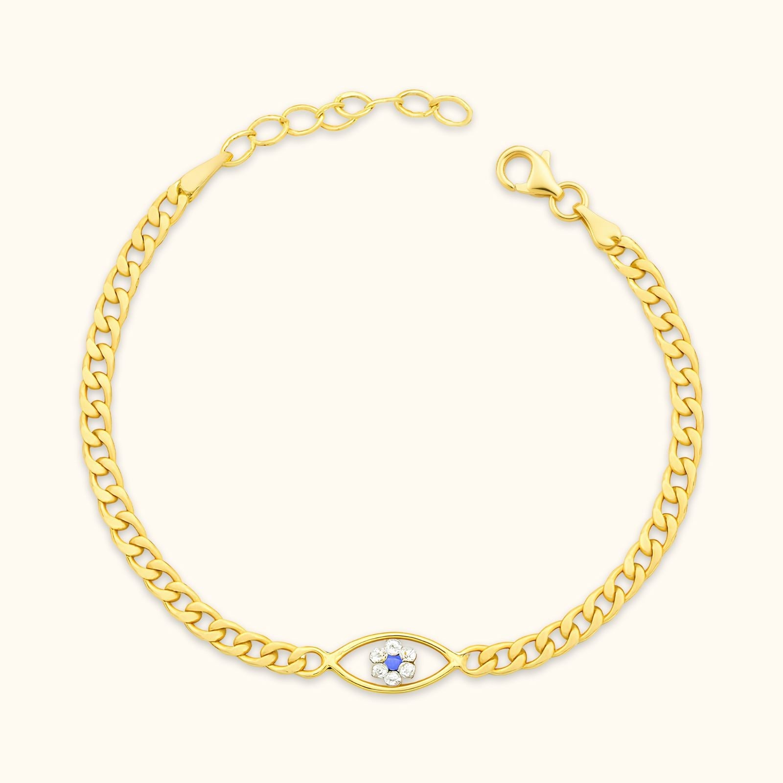 Elegant Sterling Silver Evil Eye Figaro Bracelet - Dainty Personalized Jewelry | Custom Necklaces & Gifts