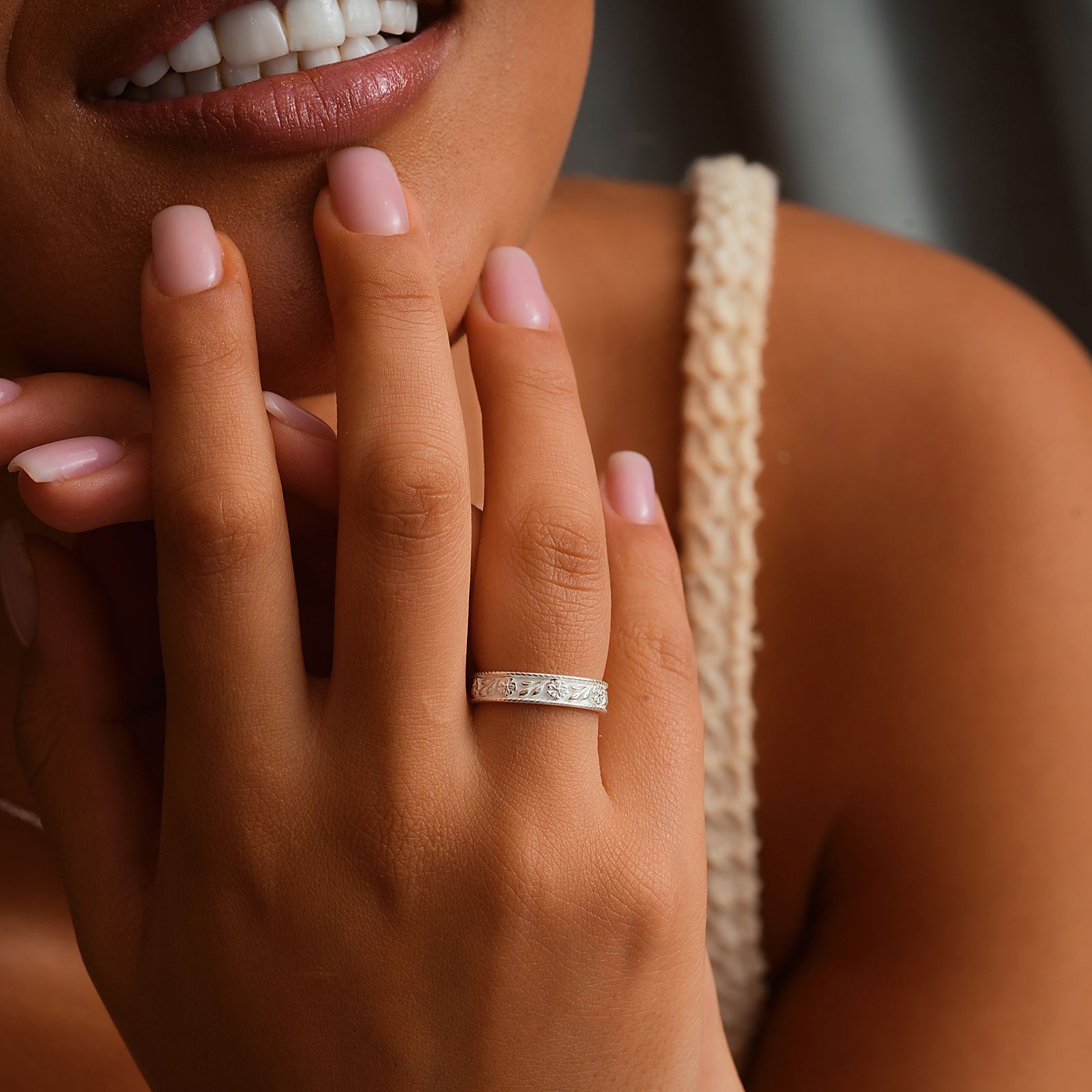 Elegant Sterling Silver Vintage Design Flower Wedding Ring - Dainty Personalized