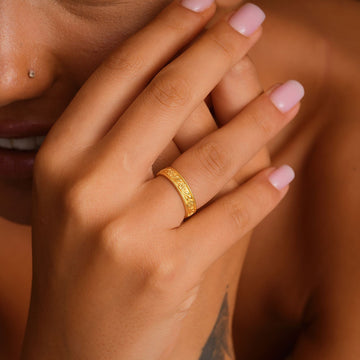 Flower Wedding Ring showcased on a model's hand with gold vermeil finish.