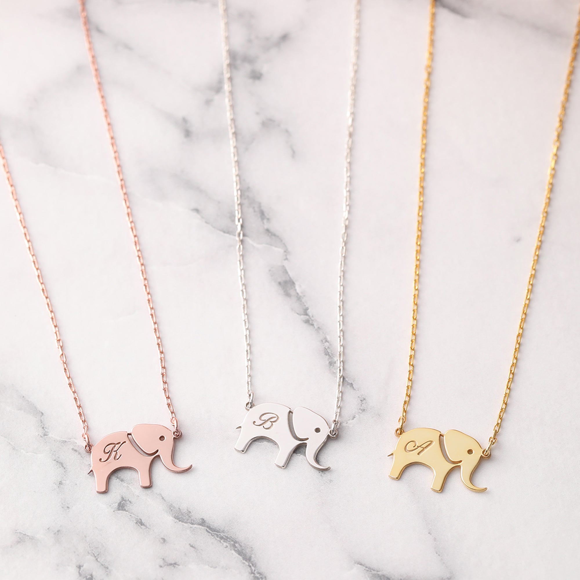 Elephant Necklace Letter Silver - Dainty Personalized Jewelry | Custom Necklaces & Gifts