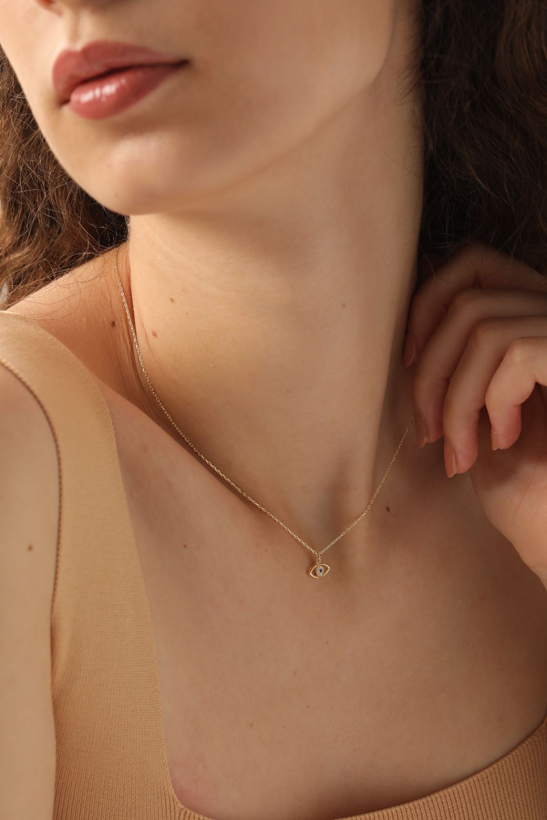 14K Solid Gold Evil Eye Necklace