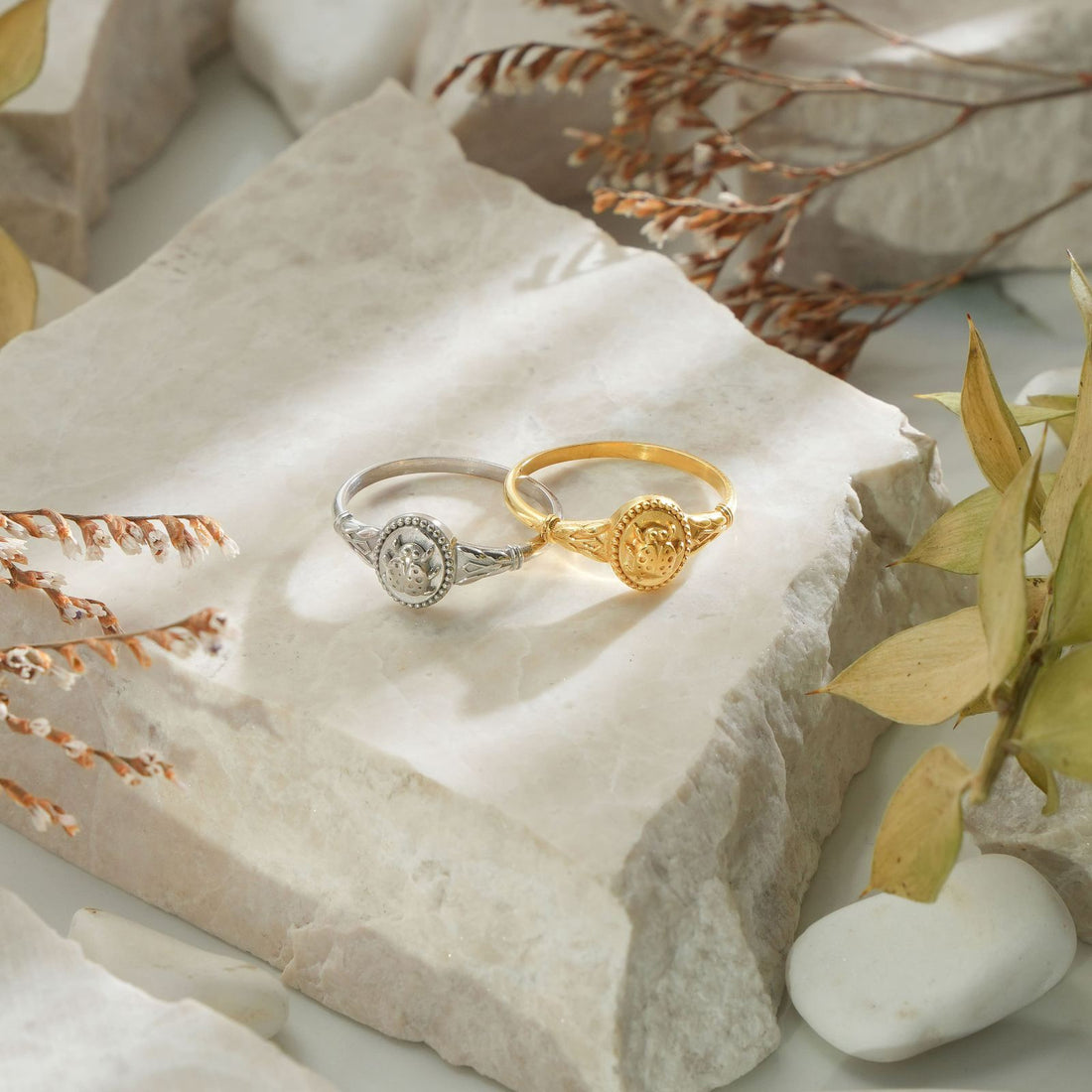 Ladybug Signet Ring - Animal Signet Ring worn on model's hand, showcasing its design in natural light.