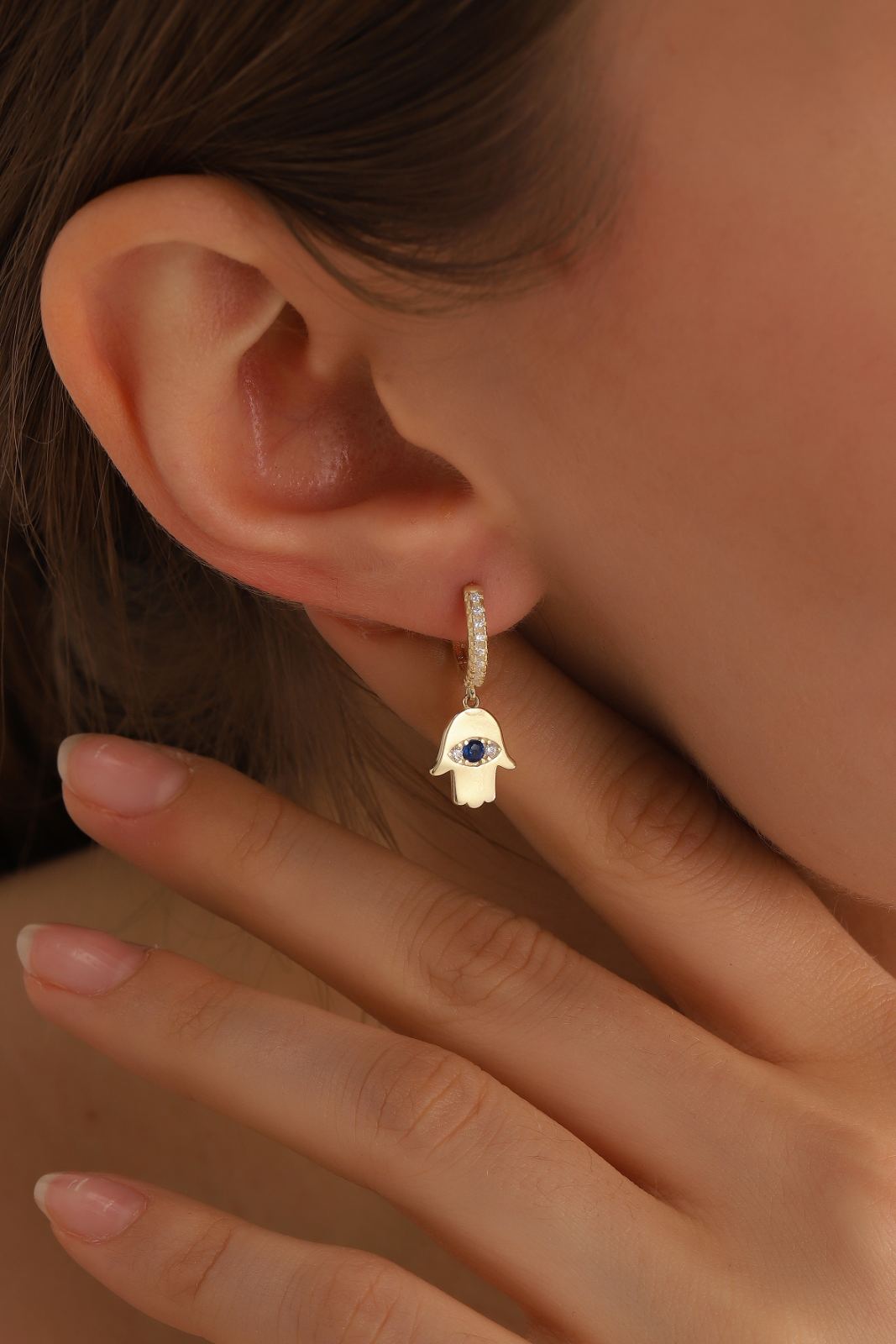 Hamsa Hoop Earrings with Evil Eye Charm - Dainty Personalized Jewelry | Custom Necklaces & Gifts